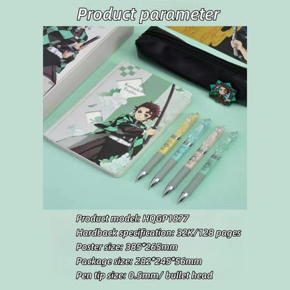 Tanjiro, Nezuko, Zenitsu & Inosuke Anime Stationery Set Gift Bag: Including Gel Pens, Pen Pouch, Notebook and Anime Poster