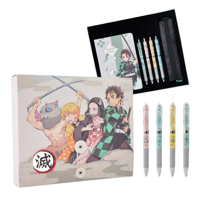 Tanjiro, Nezuko, Zenitsu & Inosuke Anime Stationery Set Gift Bag: Including Gel Pens, Pen Pouch, Notebook and Anime Poster