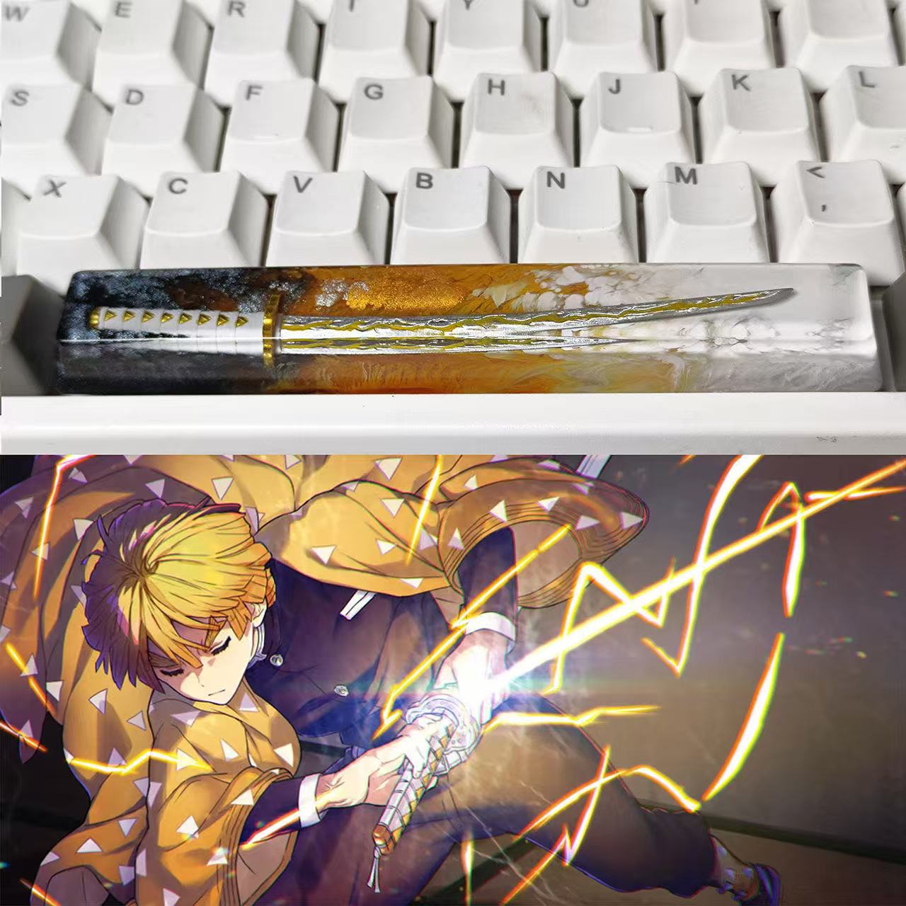Tanjiro Kamado & More Anime Character Elements - High-Quality Mechanical Keyboard, Resin-Crafted Space Bar Keycap