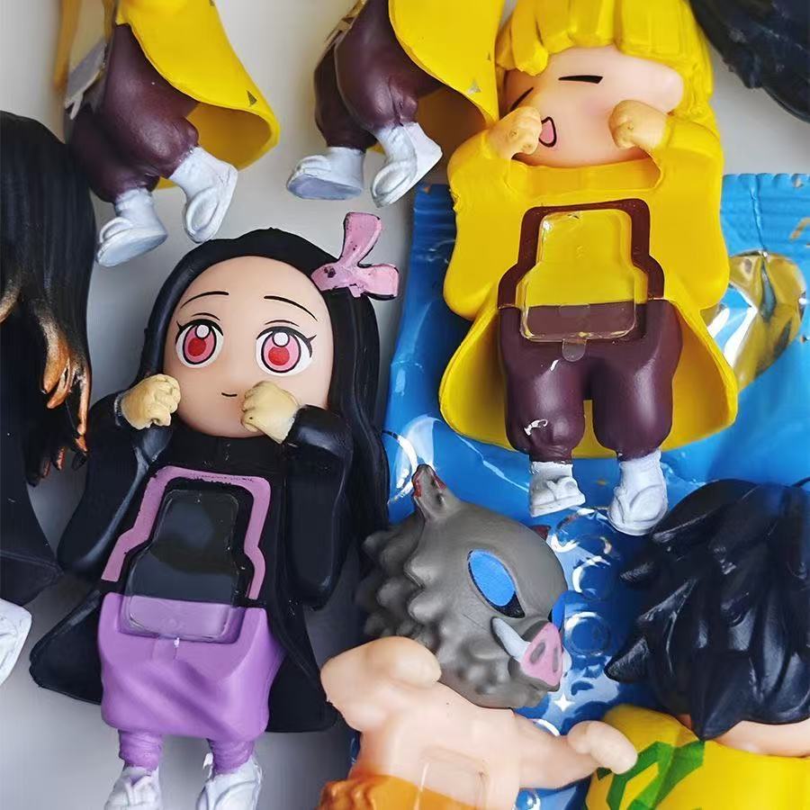 Tanjiro Kamado & Multiple Anime Characters Blind Box Figurines (Prostrate Pose) - Mobile Phone Decoration Dolls