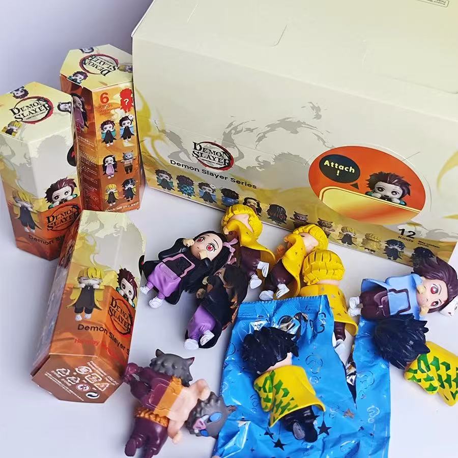 Tanjiro Kamado & Multiple Anime Characters Blind Box Figurines (Prostrate Pose) - Mobile Phone Decoration Dolls