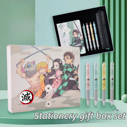 Tanjiro, Nezuko, Zenitsu & Inosuke Anime Stationery Set Gift Bag: Including Gel Pens, Pen Pouch, Notebook and Anime Poster