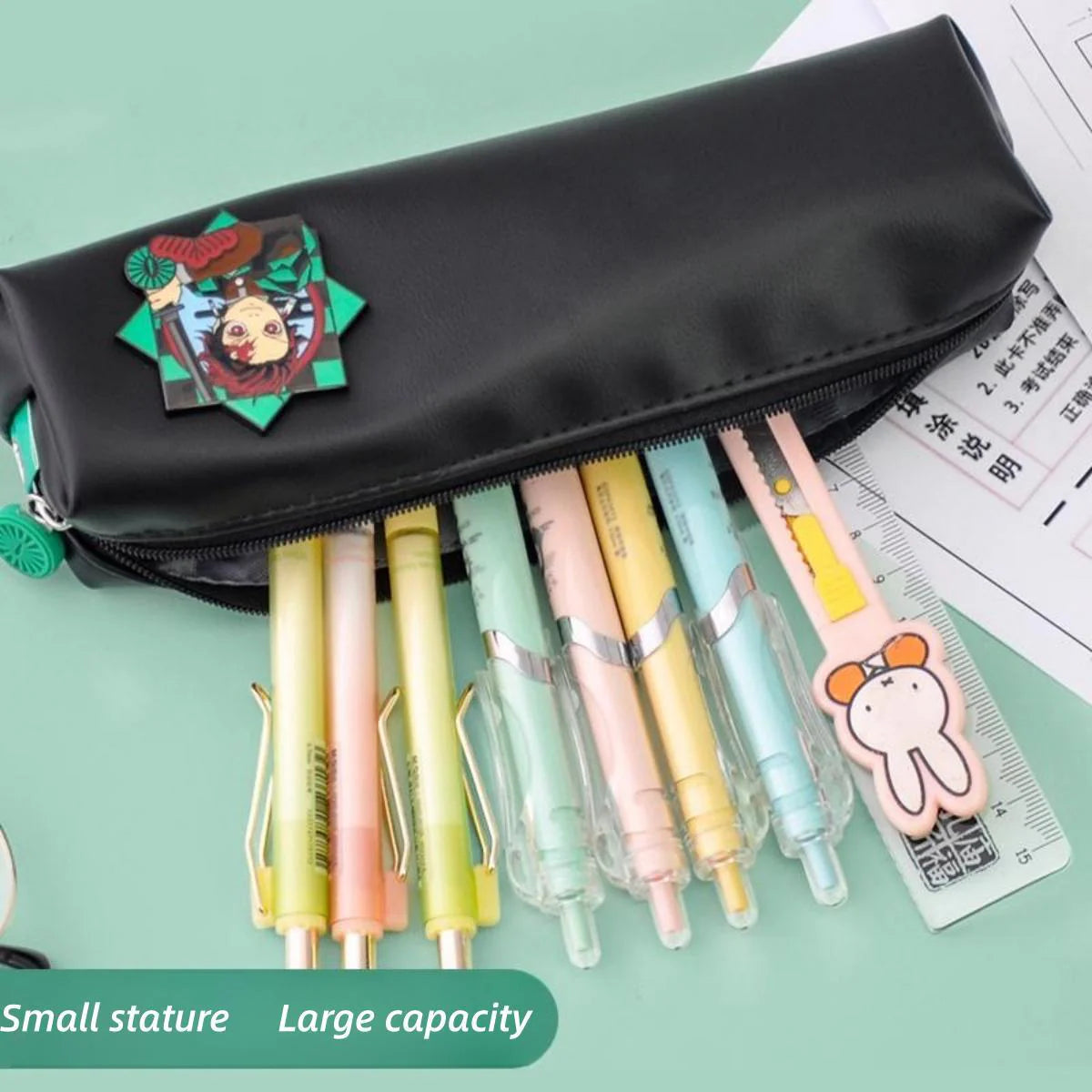 Tanjiro, Nezuko, Zenitsu & Inosuke Anime Stationery Set Gift Bag: Including Gel Pens, Pen Pouch, Notebook and Anime Poster