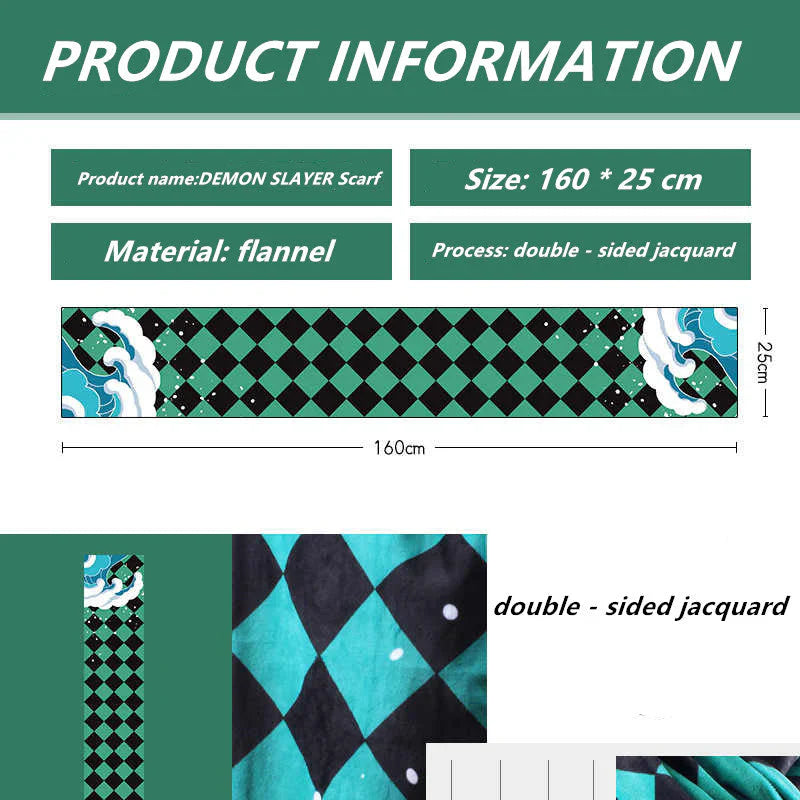 Anime-style Winter Scarf, Tanjiro, Nezuko and Other Characters Theme, Ultra-Soft Fleece Warm Scarf